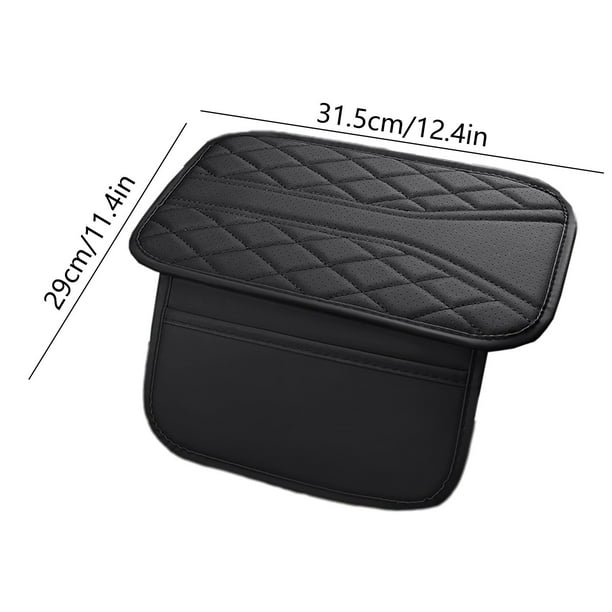 Herunwer Premium Car Center Console Armrest Pad, Quilted Leather Elbow Support Cover with Storage Pocket