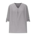 thumbnail image 4 of Hfnxid Womens Cotton Linen Tops Crew Neck Puff Long Sleeve Shirt Fashion Casual Loose Fit Top Spring Holiday Going Out Blouses-Gray, 4 of 6