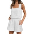 thumbnail image 1 of Womens 2 Piece Outfits Linen Square Neck Crop Tops Short Set 2023 Lounge Matching Sets Trendy Clothes Beach Summer, 1 of 8