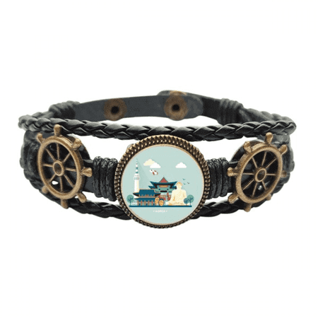 Tourist Attractions in Seoul Korea Leather Braided Ocean Bracelet Wristband