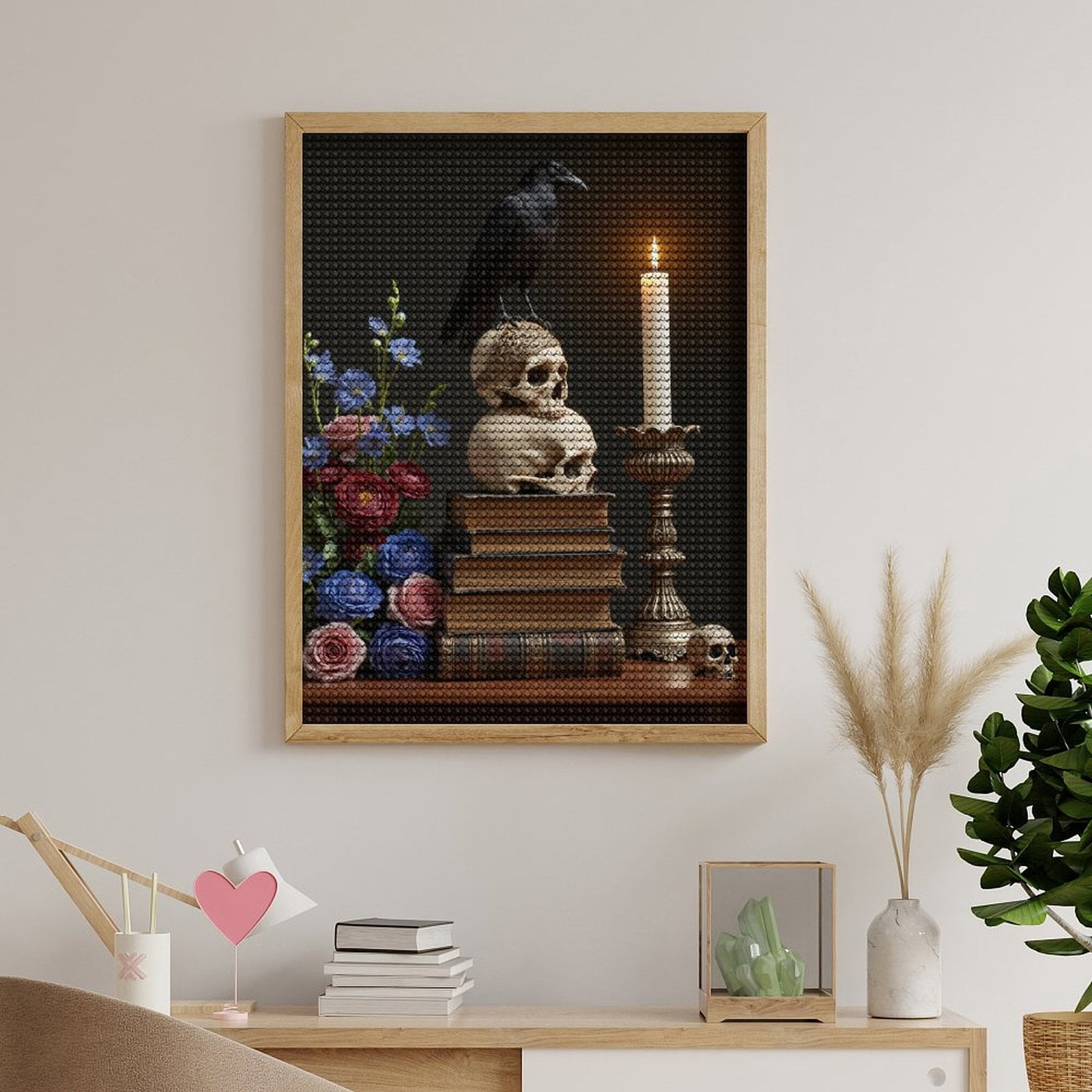 Diamond Art Kits for Adults, Floral Skull Books Candle Raven 5D Diamond Painting Kits for Adults Beginners, DIY Full Drill Diamond Painting, Gem Art and Crafts 12x16