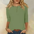 thumbnail image 4 of T-Shirt for Women Women's Fashion Casual Round Neck 3/4 Sleeve Loose Solid Color Button T-Shirt Ladies Top, 4 of 7