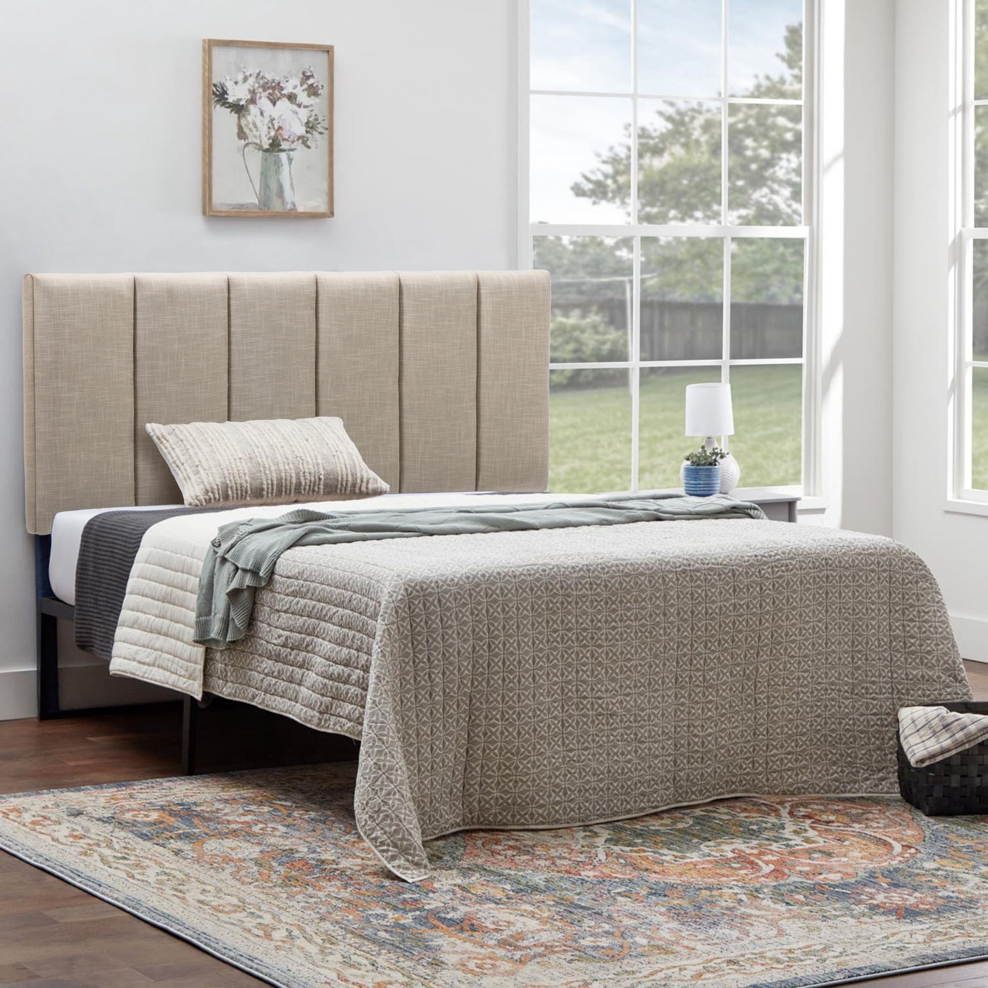 Andeworld Upholstered Headboard Queen Foldable Upholstered Headboard for Queen Bed Adjustable Height Oatmeal