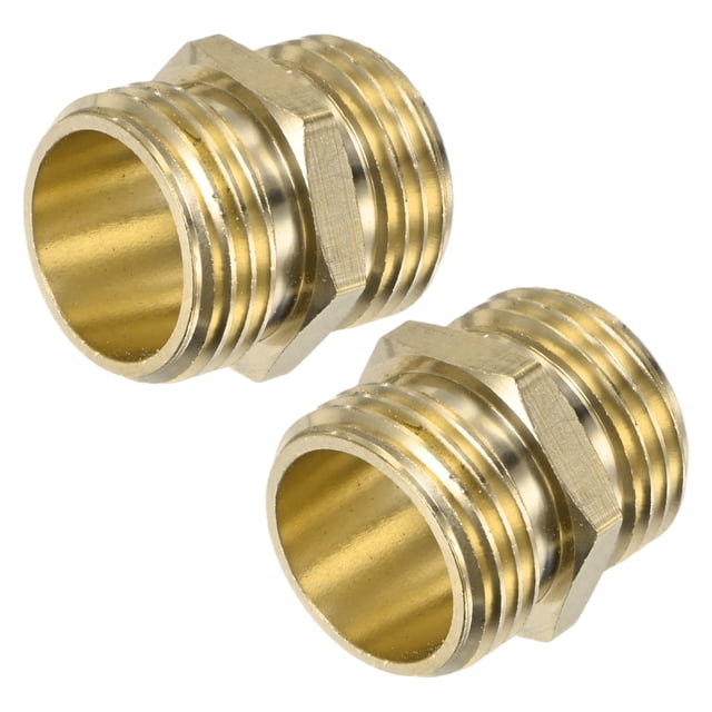 Adaptador de manguera doble macho GHT de 3/4" en paquete de 2, conectores de manguera de jardín de latón para grifo/tubería de agua