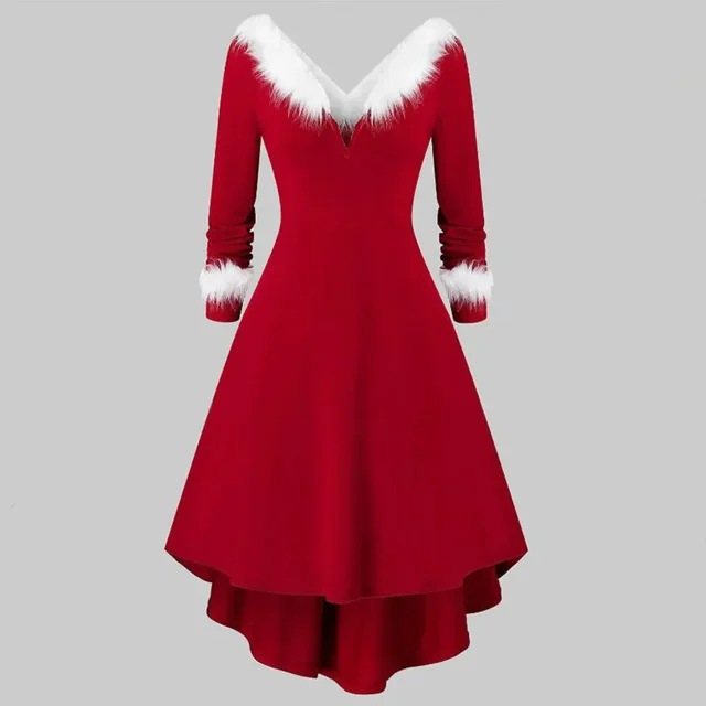 Vestido navideño de manga larga para mujer, vestido festivo de terciopelo de invierno, disfraz de señorita Papá Noel, San Nicolás para fiesta de Navidad, vestido de fiesta rojo S