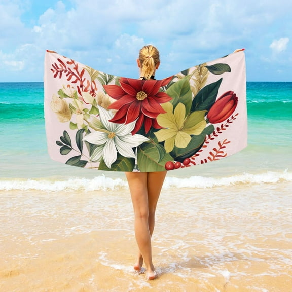 Flowers Beach Towel Camping Towel Microfiber Oversized 37" x 74" Absorbent for Seaside Camping Swimming Fitness