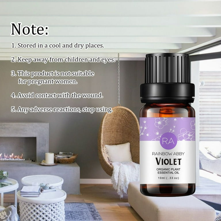 RAINBOW ABBY Violet Essential Oil 100% Pure Organic Therapeutic Grade  Violet Oil for Diffuser, Sleep, Perfume, Massage, Skin Care, Aromatherapy,  Bath - 10ML 
