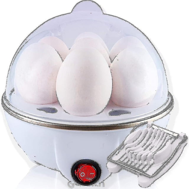 Cocedor de Huevos Eléctrico Hervidor Hervidor de Huevos Blandos, Medios o Duros, Capacidad para 7 Huevos Tecnología Sin Ruido Apagado Automático, Blanco Con Cortador de Huevos Incluido, bl