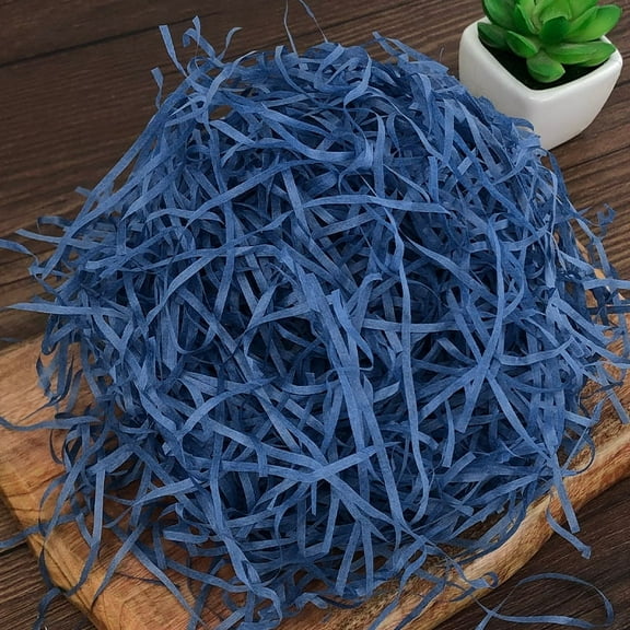 XmhyTop 100g Lafite Grass Silk PaperCut Paper Shred Filler for Gift Wrapping Basket Filling Birthday Wedding Christmas Thanksgiving Mother's Day (Dark Blue)