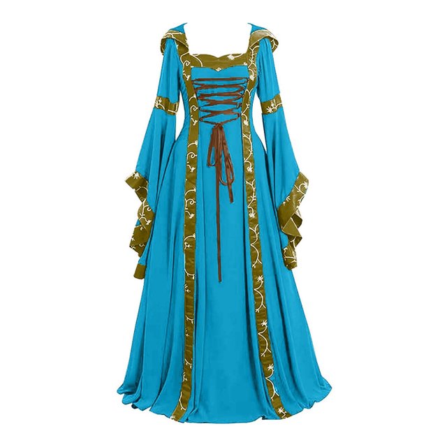 Womens Halloween Costumes 2024 Cosplay Gothic Dresses Women's Gothic Ruffle Bell Sleeve Corset Halloween Costume Plus Size Dress Off Shoulder Graphic Print Necklace Trim Dress