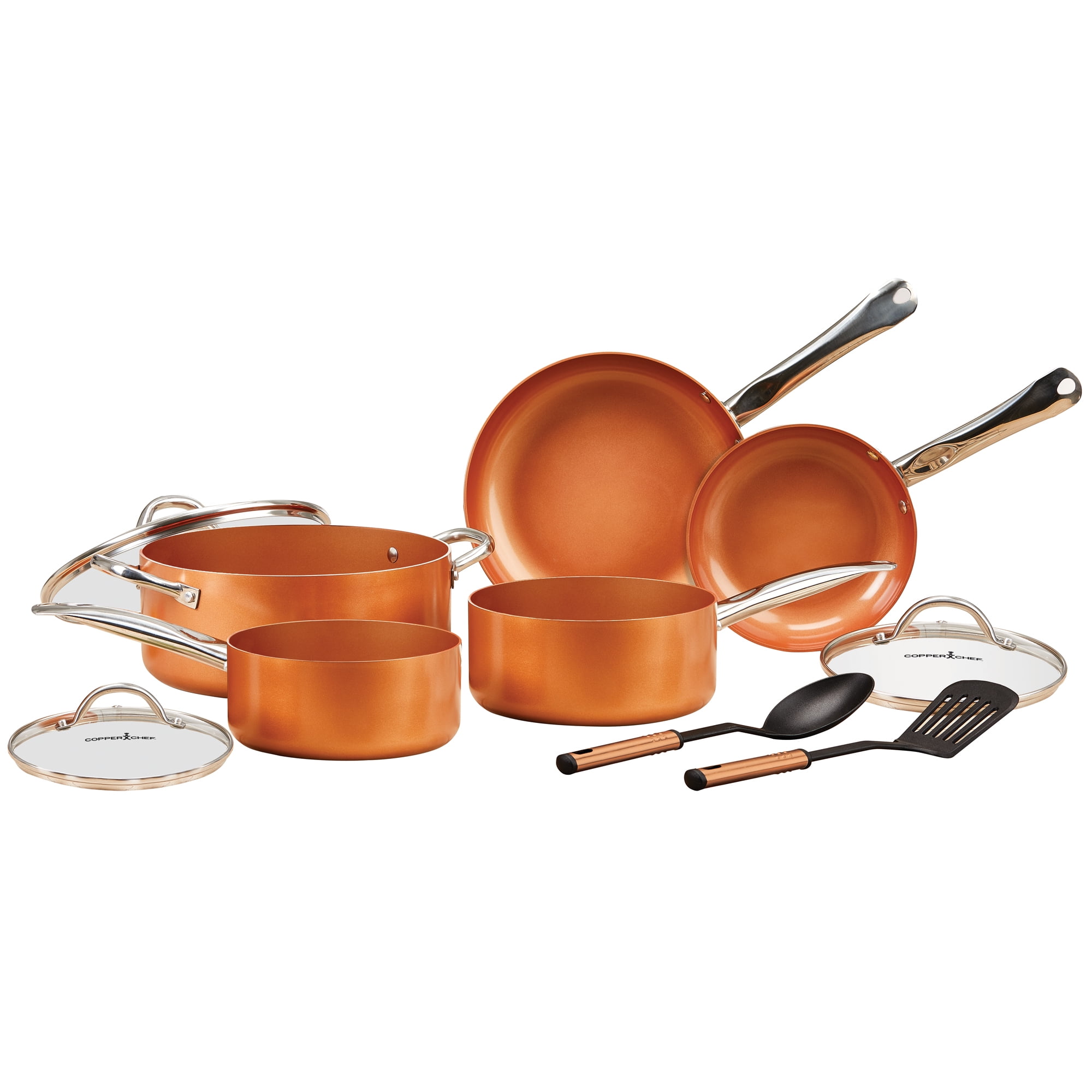 10 Pc Cookware Copper Pan Set Induction Nonstick Chef Skillet Fry Sauce Steamer 
