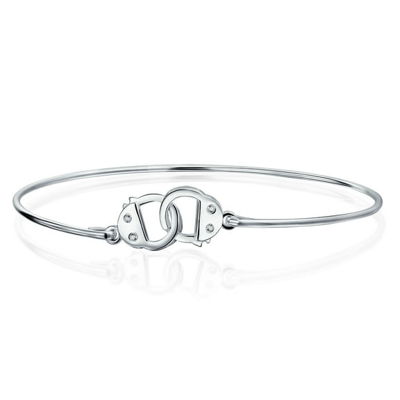 Bling Jewelry Womens Minimalist Sterling Silver Bangle Bracelet with CZ Accent and Handcuff Design