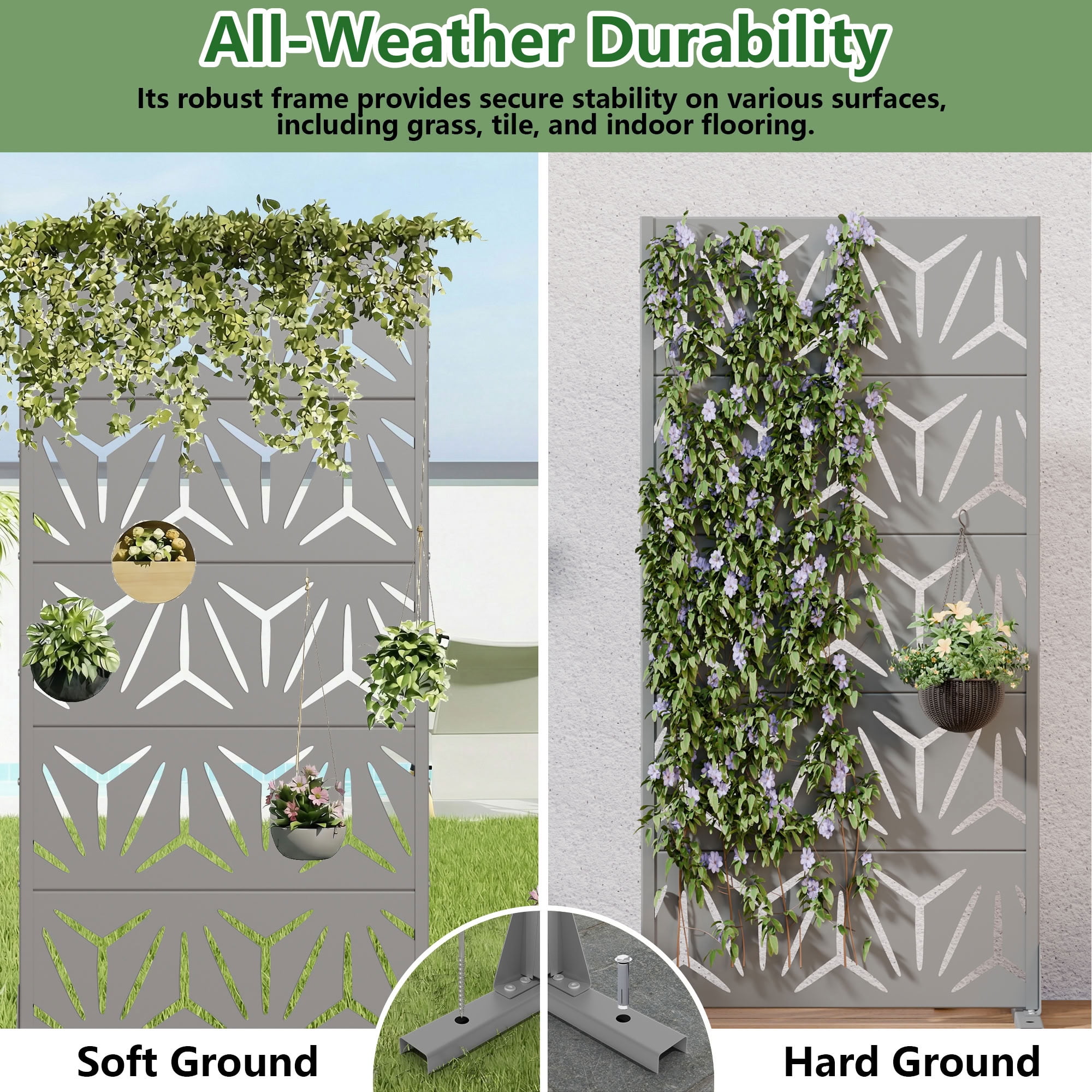 MAYEERTY 5 Panels Metal Outdoor Garden Privacy Screen Panel Patio Backyard Decorative Privacy Fence Divider, 59×29.5×15.7in