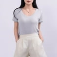 thumbnail image 2 of Olyvenn Fashion Women's Short Sleeve Cotton Scoop Neck Tee Summer Casual Solid T-Shirt Comfyable Breathable Modal Tops Gray XXL, 2 of 5