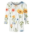 thumbnail image 4 of AOOCHASLIY Women's New T-shirt Mid-length 3/4 Sleeves Blouse Round Neck Casual Floral Printing Tops, 4 of 5