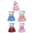 thumbnail image 4 of Gerichy Kid Girls Clothes Big Girls Rose Print Halter Summer Sleeveless Tops Elastic Fashion Shorts 2Pcs Outfits Flowers Sleeveless Top Elastic Solid Shorts Short Set 2Pcs, 4 of 4