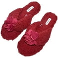thumbnail image 4 of Cute Plush Cozy Sherpa Shearling Thong Slide Womens Flip Flops Flower Slippers (US 7-8, Wine), 4 of 5