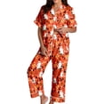 thumbnail image 3 of MEZZALL Women Halloween Cartoon Print Pajama Set Lapel Collar Button Closure Short Sleeve Top With Long Pants Loungewear Sleep Set For Holiday Versatile 2 Piece Pjs, 3 of 5