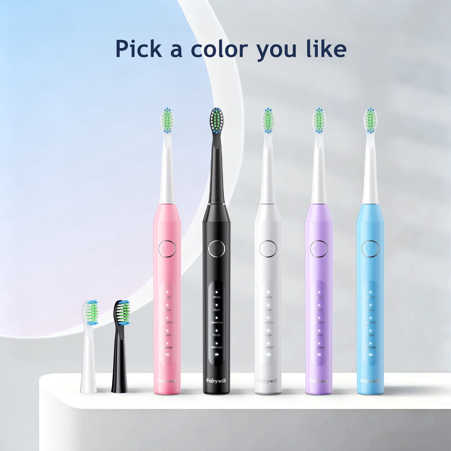 Fairywill Electric Toothbrush for Adults,Dual Pack with Travel Case 60 Day Battery Sonic Toothbrush,47,000 VPM 5 Modes IPX7 Waterproof 8 Brush Heads for Couples Family,Black & White