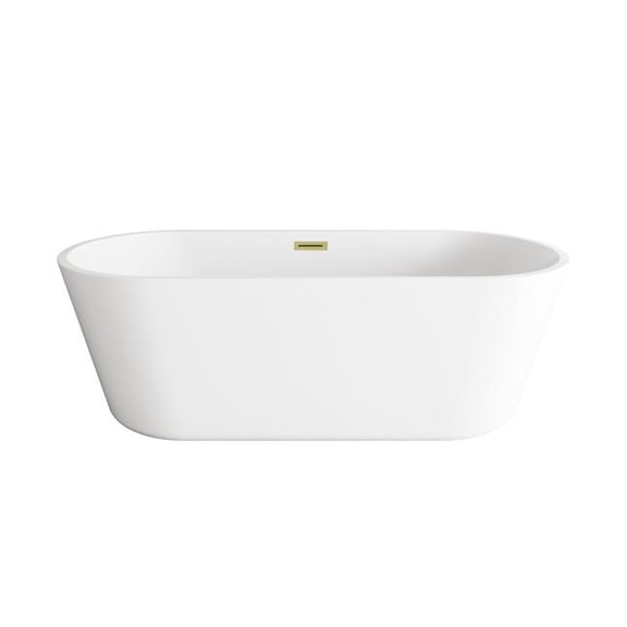 Elegant Kitchen & Bath BT10671GW-BGD 71 in. Soaking Bathtub, Glossy White with Brushed Gold Trim