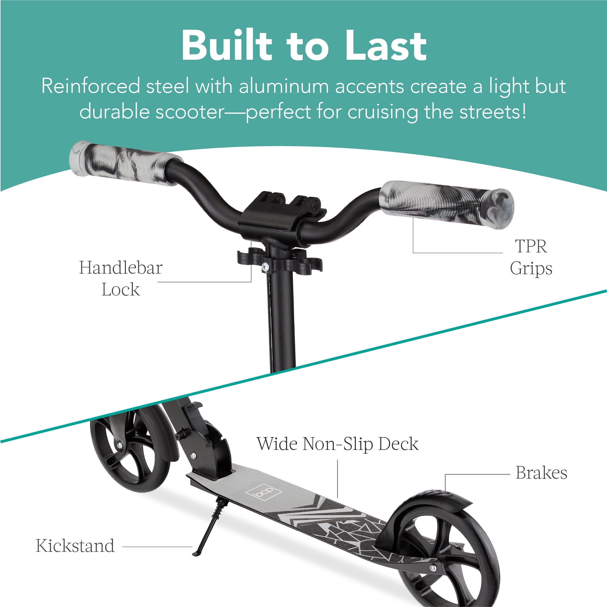 Best Choice Products Kick Scooter for Kids, Teens & Adults, Foldable Large Wheel Scooter with Suspension - Black