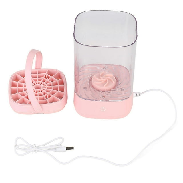Electric Makeup Brush Cleaner 7000rpm Automatic Makeup Brush Cleaning Machine Portable Makeup Brush Cleaning Device for Home Beauty Salon Pink