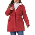 thumbnail image 2 of DARING DIVA Women's Plus Size Faux Fur Lined Long Anorak with Hood 3X Red, 2 of 6