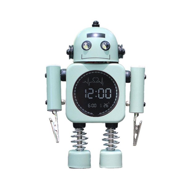 Reloj despertador robot de metal con pantalla digital silenciosa, reloj despertador inteligente para dormitorio de estudiantes, hombres, mujeres y niños