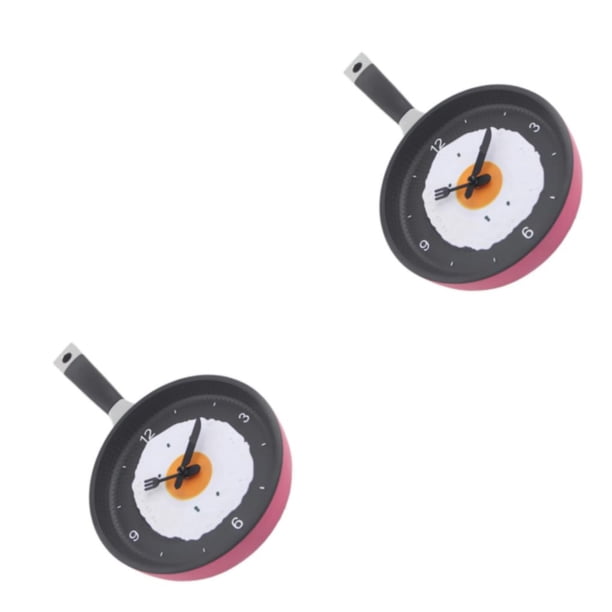 Sartén decorativa Yuarrent forma de huevo frito Reloj de pared cocina Dormitorio Rosa 22x19x4cm 2piezas