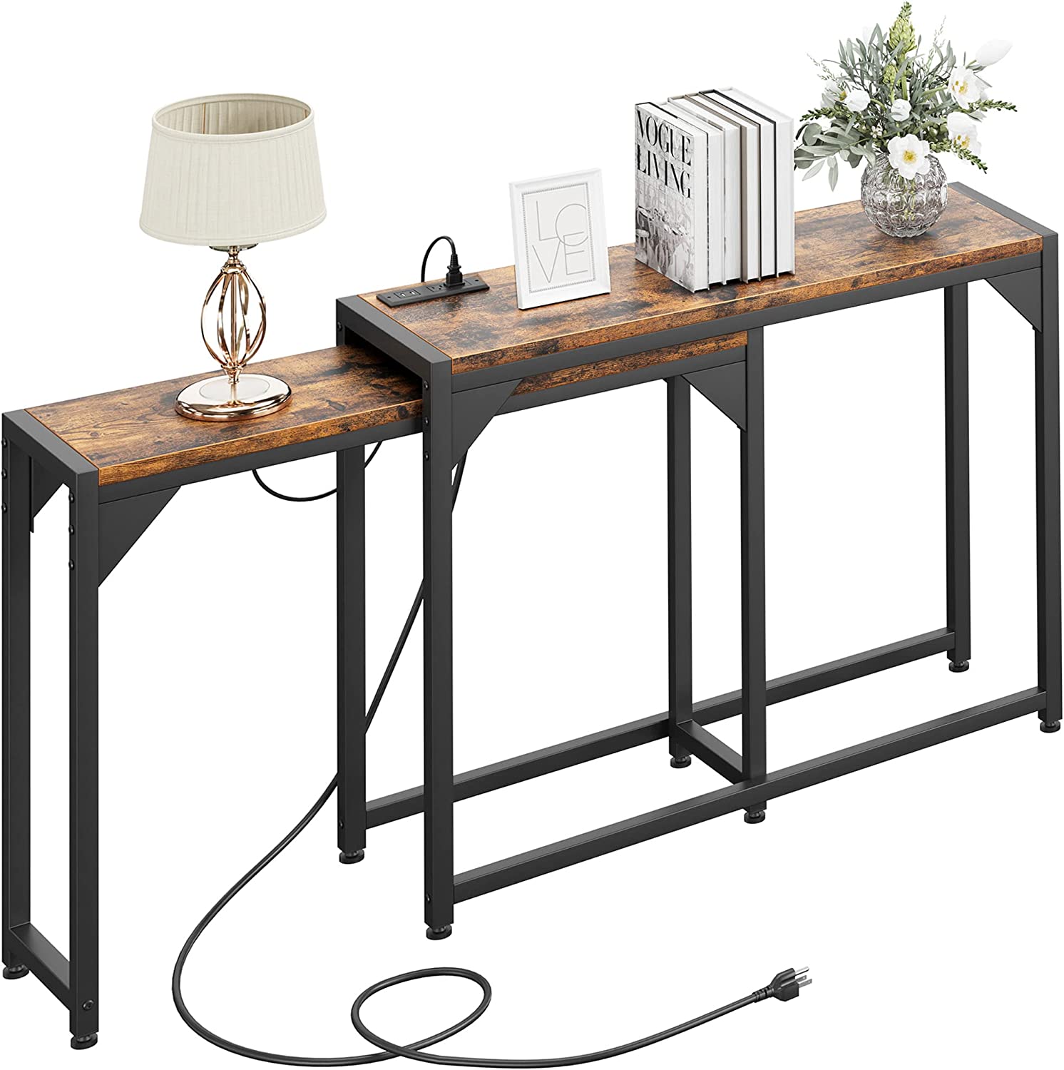 Console Table, 2 Pack Sofa Tables Narrow Long Entryway Table with Power