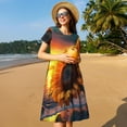 thumbnail image 4 of Uemuo Sunset Coast Sunflower Print Womens Summer Dress Casual Swing Short Sleeve Sundresses Beach A-line Shift Dress, 4 of 6