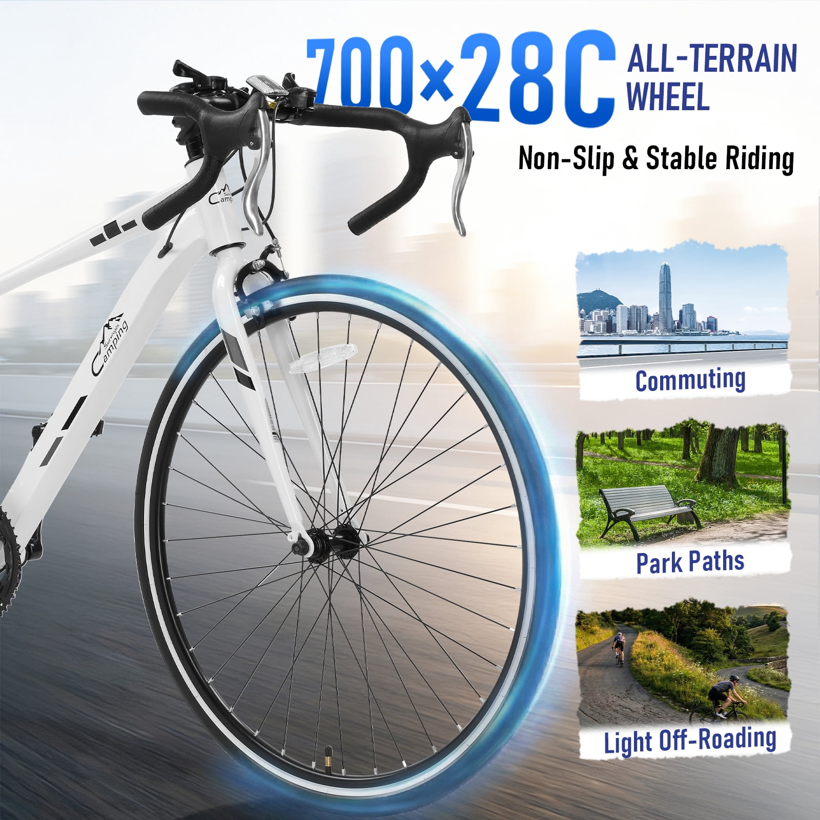 UBesGoo 700C Road Bike, 14 Speed Adults Bike, V Brakes, Drop Bar, White