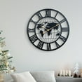 thumbnail image 1 of Accent Collection Round Metal Wall Clock, Black Embedded World Map, 24" Silent Roman Numeral Decorative Clock, Home Office Decor, 1 of 7