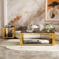 thumbnail image 2 of DAJU Modern Black Mirror Coffee Table,Rectangle,Asymmetrical Metal,Gold Finish & Lower Shelf,47.5", 2 of 8