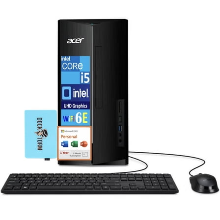 Acer Aspire School & Business Desktop (Intel i5-14400, 16GB DDR5, 512GB PCIe SSD   1TB HDD, Intel UHD, 300W PSU, WiFi 6E, Bluetooth 5.3, Win 11 Home) w/Microsoft 365 Personal , DKZ USB Port Expander