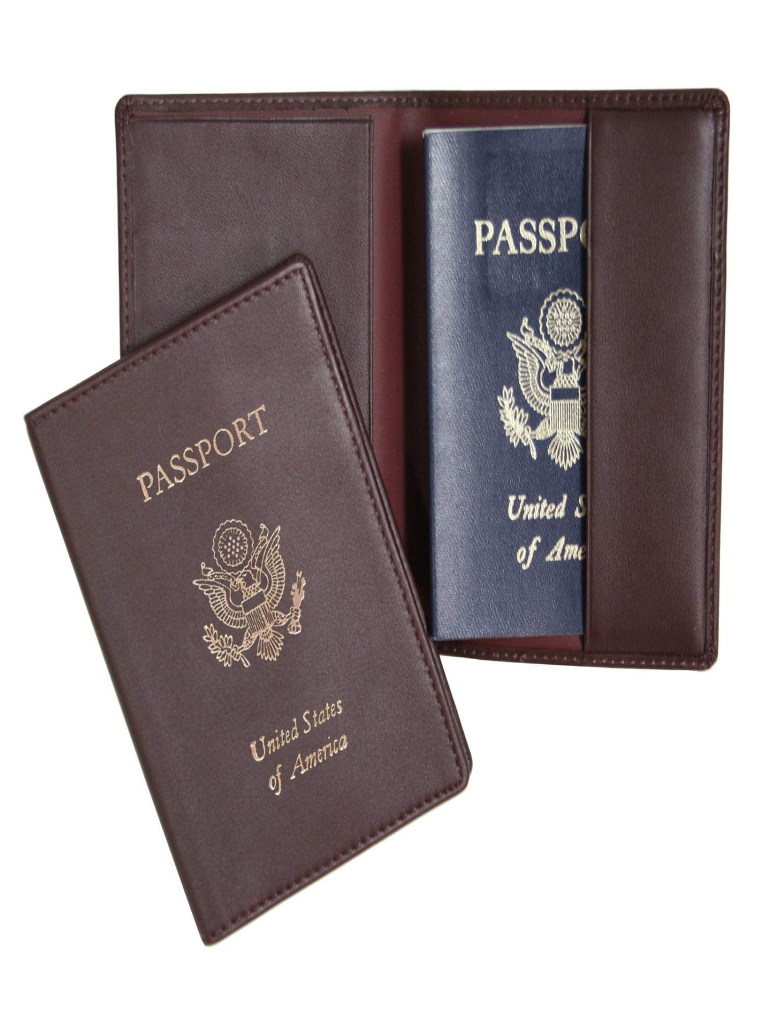 Royce Leather Foil Stamped Passport Jacket Burgundy