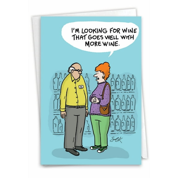 1 Funny Birthday Card with Envelope - More Wine C7309BDG