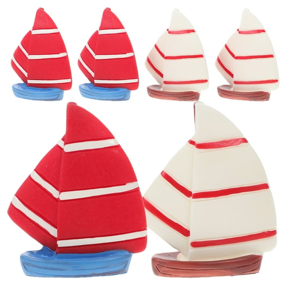 6pcs Miniature Sailing Boat Figurines Sea Boat Themed Cake Topper Miniature Sea Models for DIY Dollhouse Fairy Garden Sailboat Decorations