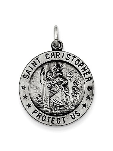 CaliRoseJewelry Sterling Silver St Christopher Protect Us Round Charm Pendant