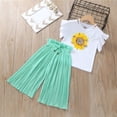 thumbnail image 2 of HAYIMI Girls 2‑Piece Summer Outfit Sets, Sunflower Print Ruffle Short Sleeve Tops With Pleated High Waist Wide Leg Pants Set for Little Girls Leisure Clothes Sets, 2 of 4