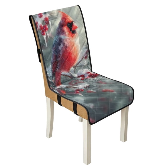 TSOVTHRID Cardinal Holly Snow Print Quilted Dining Chair Slipcovers Soft Adjustable Chair Cushion Covers with Detachable Strap Practical Stain Resistant Seat Covers, Set of 1