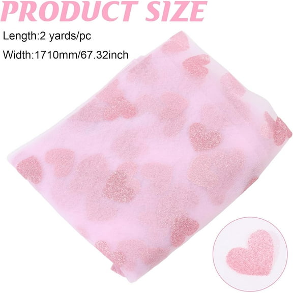 2 Yards Glitter Heart Tulle Fabri Embroidery Lace Cloth Fabric Heart Shapes Nylon Fiber Pearl Pink 67.32x 0.001inch