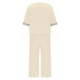 thumbnail image 5 of Scyoekwg Womens 2 Piece Outfits Cotton Linen Solid Color Trendy Short Sleeve V-Neck Tops Wide Leg Pants Loose Casual Tracksuit Sweatsuits Sets (Beige,L), 5 of 5