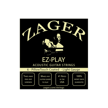 Zager Easy Play Pillow Touch Coated Guitar Strings - Acoustic Guitar Strings - 80/20 Bronze - For 6 String Guitar - Deep Bright Projecting Tone - Custom Light Gauge - Pack of 1