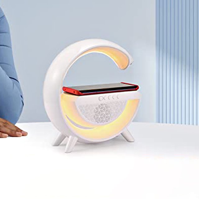 Soporte inalámbrico para cargador, luz nocturna LED, despertador, altavoz BT, lámpara RGB inteligente