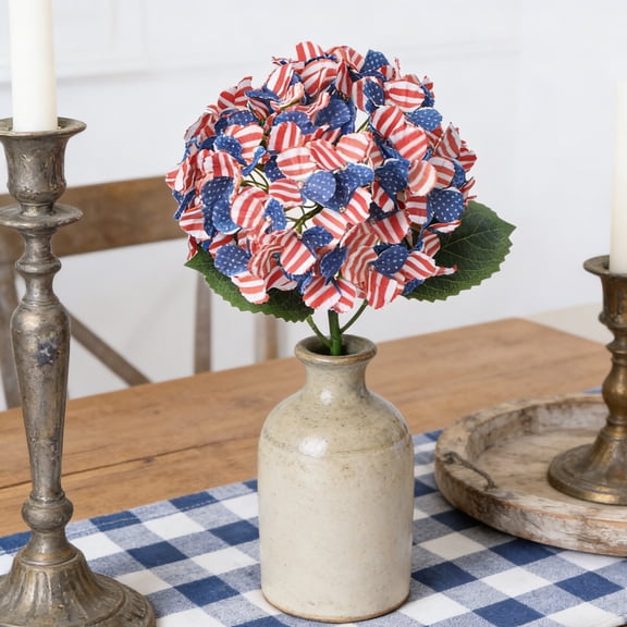 QuanTara Independence Day Bouquet, Red White Blue Fabric Flower Arrangement, Festive Patriotic Table Centerpiece, 16.92x1.77in, Set of 1