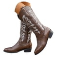 thumbnail image 3 of UngA Cowgirl Boots for Women Western Cowboy Boots Mid Calf Snip Toe Boot With Chunky Heel Coffee,Size 7, 3 of 7