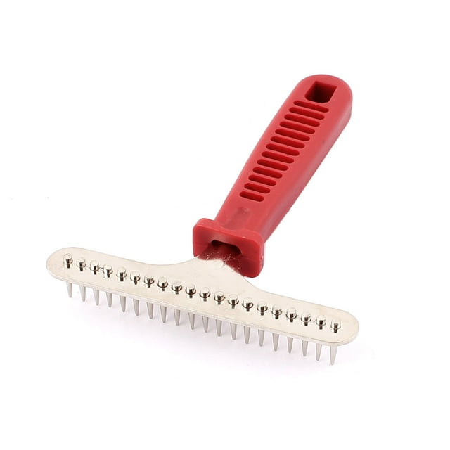 Plastic Handle Pet Dog Care Cleaning Grooming Brushing Comb Brush Rake Red