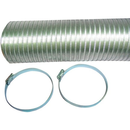 Deflecto Semi-Rigid Flexible Aluminum Duct with 2 Metal Worm Drive Clamps