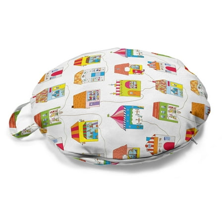 

Cartoon Round Floor Cushion with Handle Funny Houses in Town Street and Roads Stores City Downtown Pattern Decorative Pillow for Living Room & Dorms 18 Round Multicolor by Ambesonne